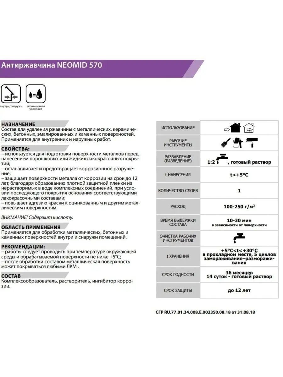 Антиржавчина 570, готовый состав 1л Neomid 26070909 купить за 611 ₽ в  интернет-магазине Wildberries