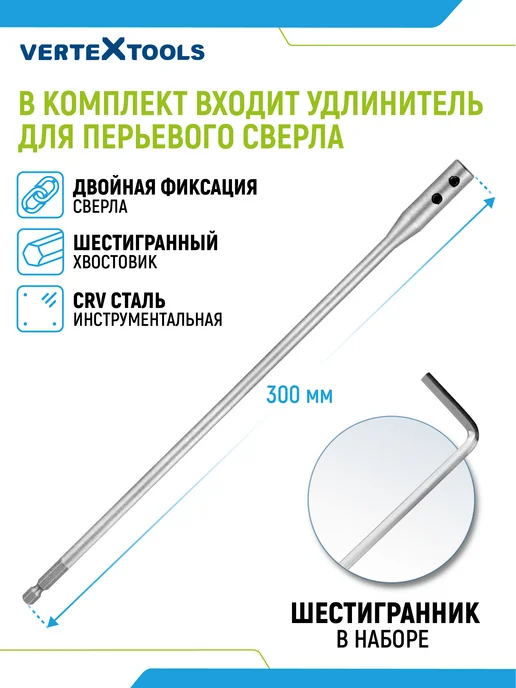 Vertextools Набор сверл по дереву перьевых, вариант, фото 3