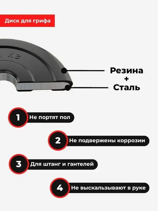 Barfits Диск обрезиненный металлический 1,25кг D 26мм, 1,25 кг, фото 6