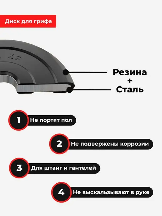 Barbell Atlet Диск блин 15 кг обрезиненный для штанги и гантели 26мм, 15 кг, фото 3