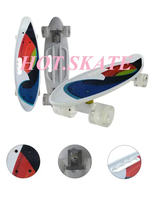 HOT.SKATE Пенниборд Скейтборд Круизер Светящиеся, белый, фото 2