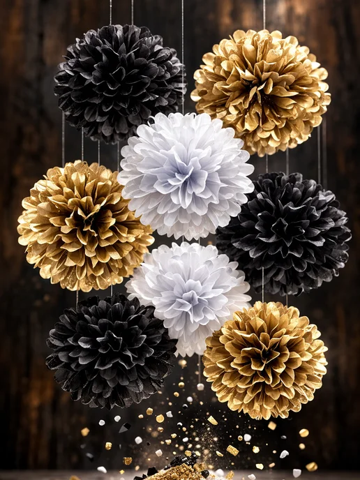 Happy poms Бумажные помпоны для праздника 35, 25 см, набор 6 шт, 6 шт, фото 2