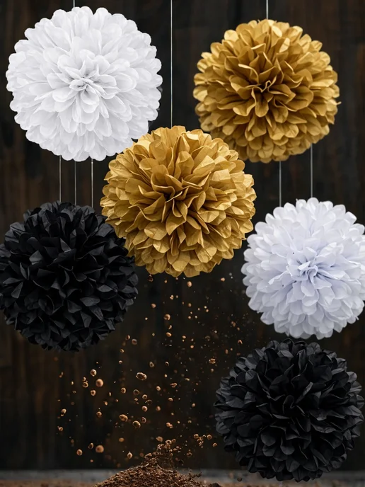 Happy poms Бумажные помпоны для праздника 35, 25 см, набор 6 шт, 6 шт, фото 4
