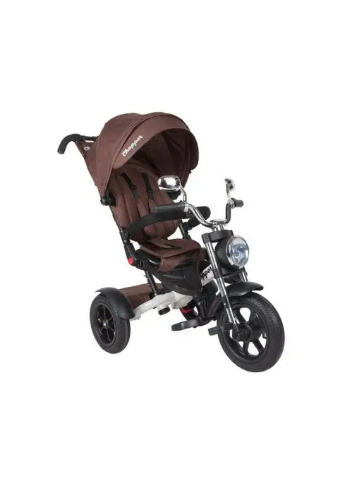 Chopper Велосипед трехколесный детский с регулируемой ручкой с фарой, коричневый, фото 6