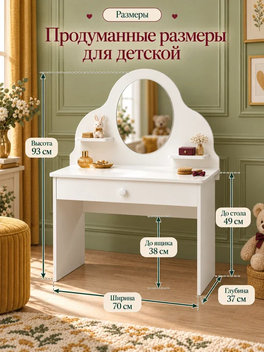 sitstep Туалетный столик с зеркалом, белый, фото 2