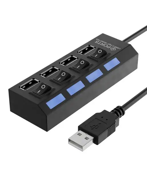 GSMIN USB - концентратор, разветвитель на 4 порта с выключателем, черный, фото 5