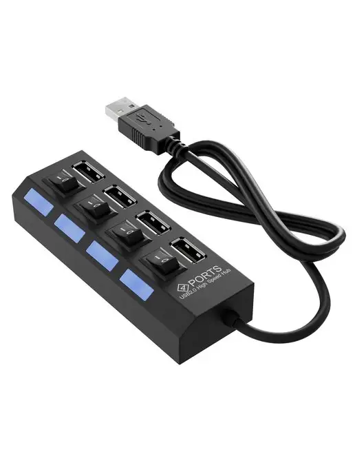 GSMIN USB - концентратор, разветвитель на 4 порта с выключателем, черный, фото 6