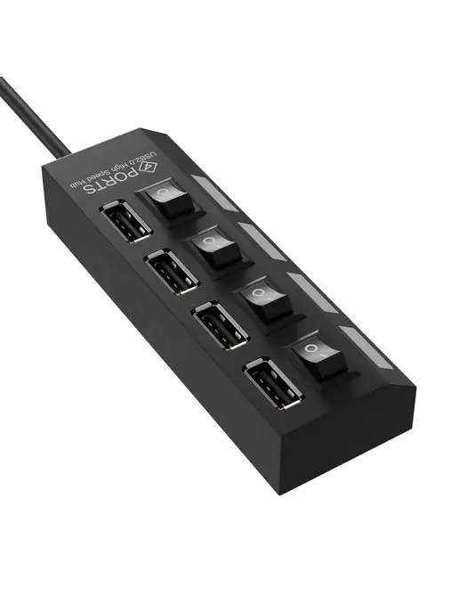 GSMIN USB - концентратор, разветвитель на 4 порта с выключателем, черный, фото 7