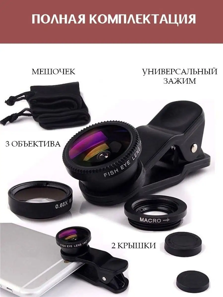 Линза для камеры Fisheye Набор линз для телефона Фишай CyberShop 26241262  купить в интернет-магазине Wildberries