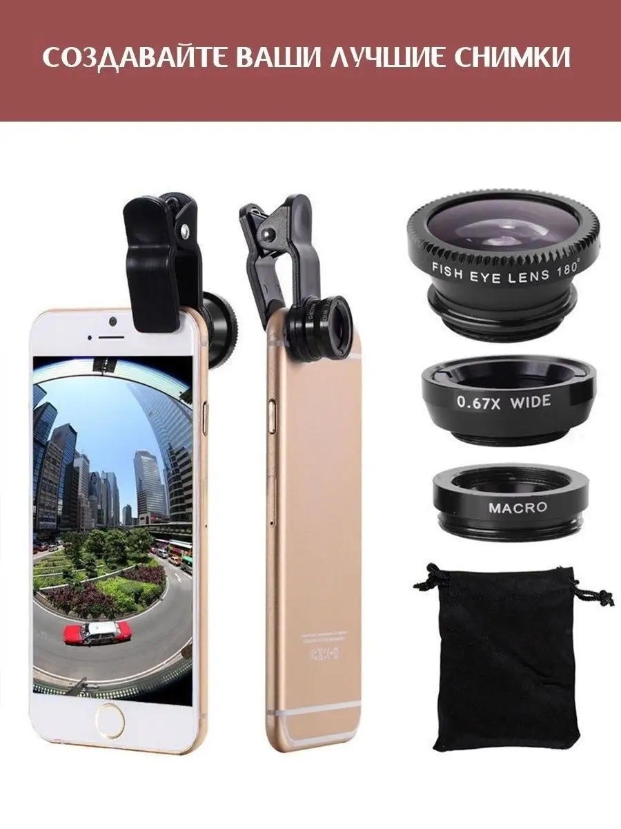 Линза для камеры Fisheye Набор линз для телефона Фишай CyberShop 26241262  купить в интернет-магазине Wildberries