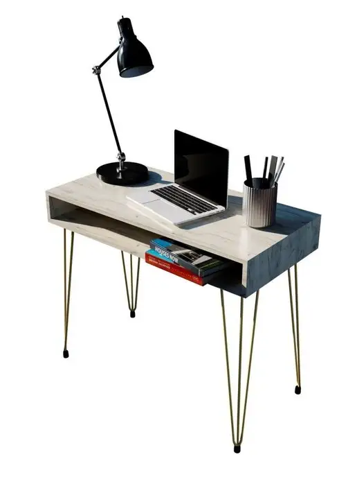 WOODSTEEL Стол письменный компьютерный лофт, белый, фото 4