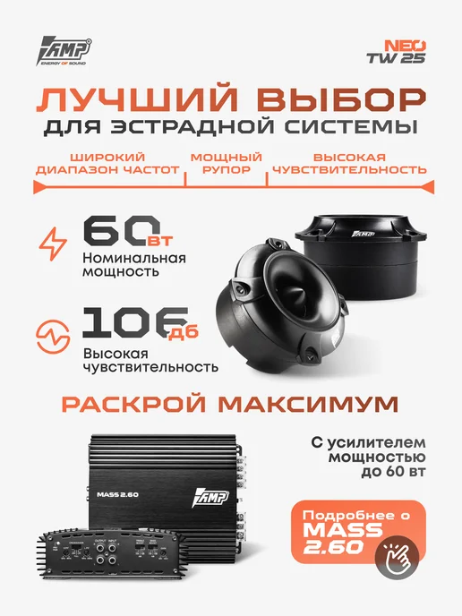 AMP Высокочастотный твитер автомобильный NEO TW25 1 шт, 1 шт, фото 2