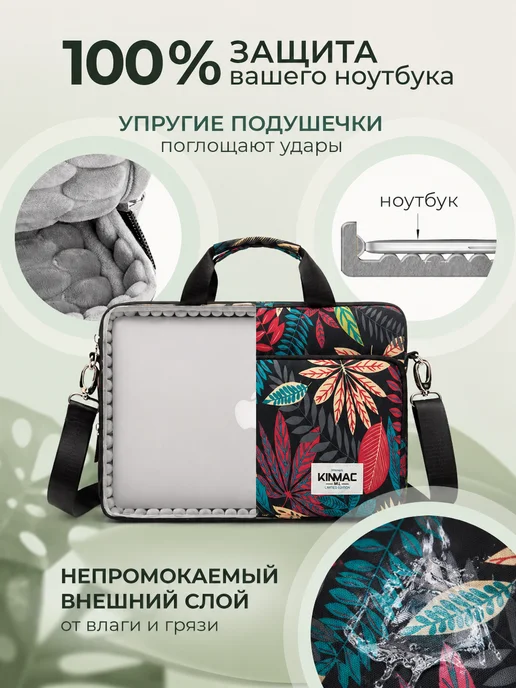 KINMAC Стильная сумка для ноутбука 15.6 дюймов женская, черный, фото 2