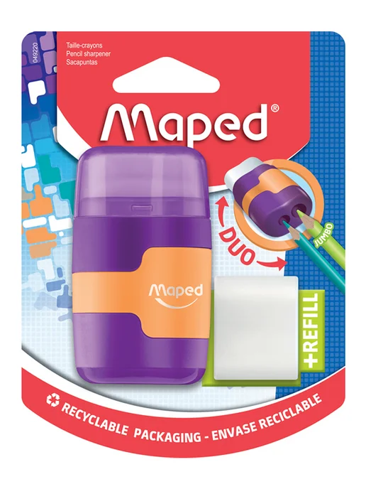 MAPED Точилка на 2 отверстия + ластик, с контейнером, белый, фото 2