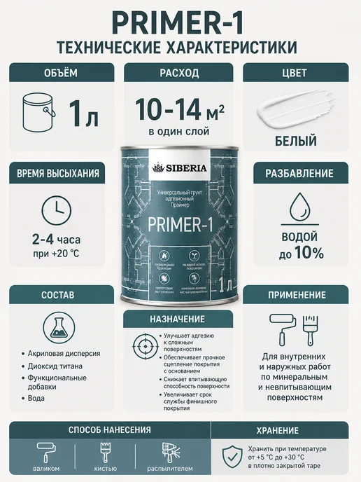 Краски Siberia Грунт адгезионный для пластика, стекла, керамики, 1 л, 1 л, фото 7