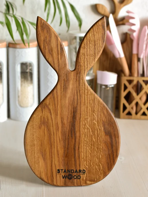 Standart wood Доска разделочная из дерева дубовая Заяц, коричневый, фото 8