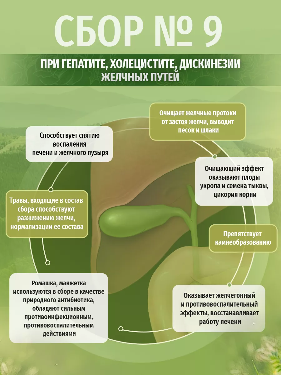 Травяной сбор № 9, чай лечебный при гепатите, холецистите Травы Кавказа  26529592 купить за 980 ₽ в интернет-магазине Wildberries
