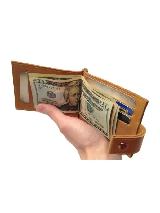 EZCASE Кожаный зажим для денег "Standart Pro" коричневый, желтый, песочный, фото 4