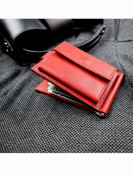 EZCASE Кожаный зажим для денег "Standart Pro" коричневый, красный, фото 3