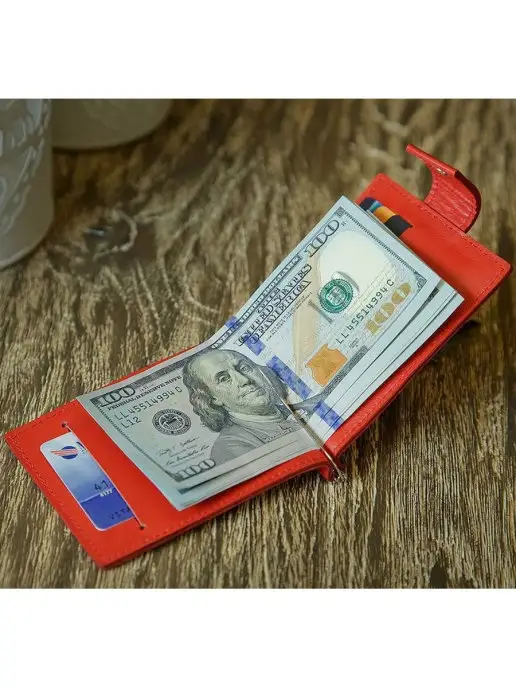 EZCASE Кожаный зажим для денег "Standart Pro" коричневый, красный, фото 7