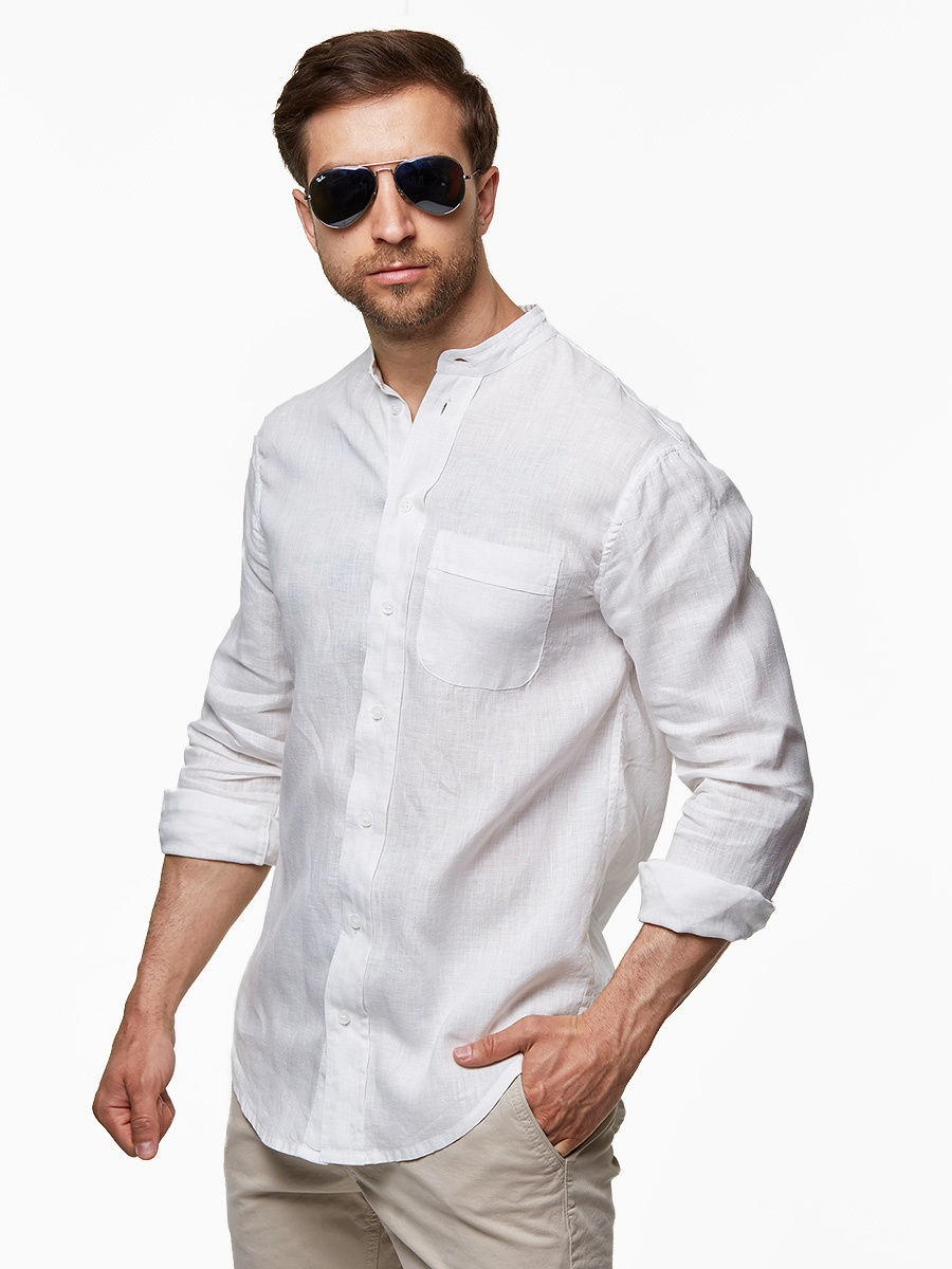 Белая льняная рубашка мужская