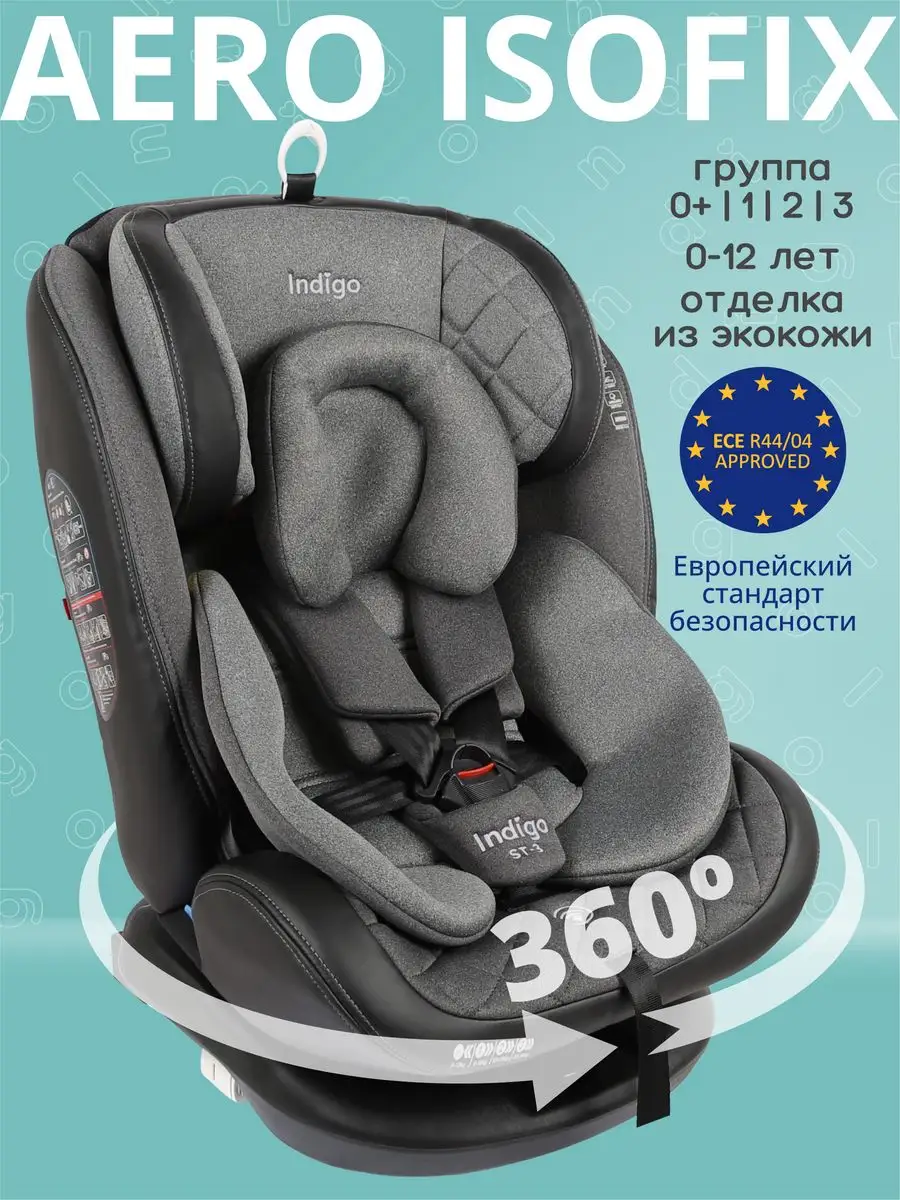 Автокресло поворотное AERO ISOFIX 0-36кг до 12 лет Indigo 26749598 купить  за 12 305 ₽ в интернет-магазине Wildberries