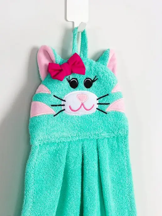 Fluffy Bunny Полотенце детское для рук и лица "Кошка", зеленый, фото 4