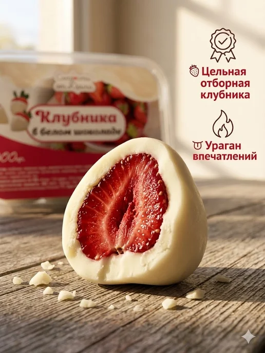 Сладости от Юрича Клубника в белом шоколаде, 500 г, в упаковке 320 г, фото 2