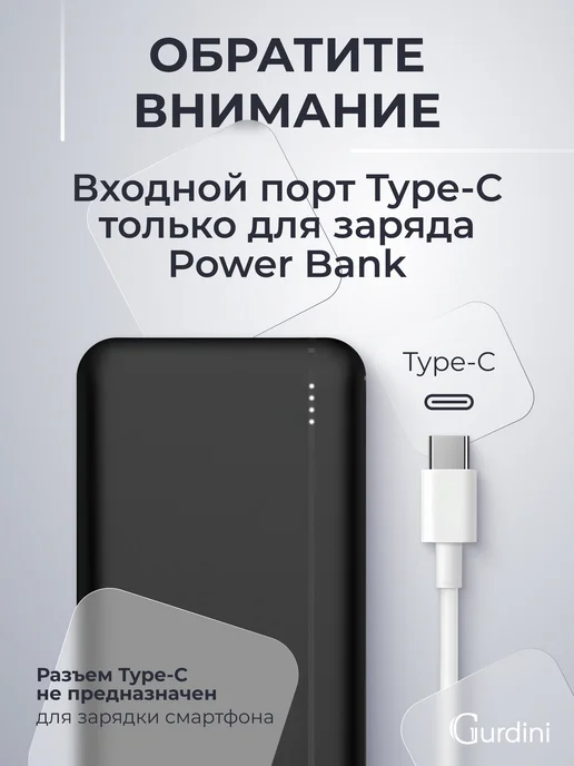 Gurdini Повербанк 20000 mAh внешний аккумулятор для телефона, 20000 мАч, фото 2