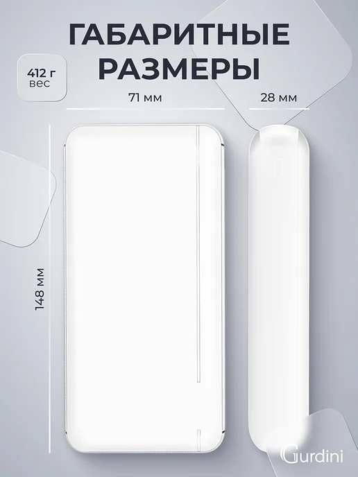 Gurdini Повербанк 20000 mAh внешний аккумулятор для телефона, белый, фото 8