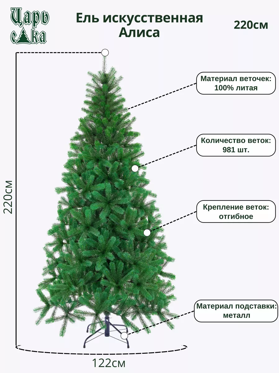 Елка искусственная литая пушистая Алиса 220 см Царь Елка 26914611 купить за  14 675 ₽ в интернет-магазине Wildberries