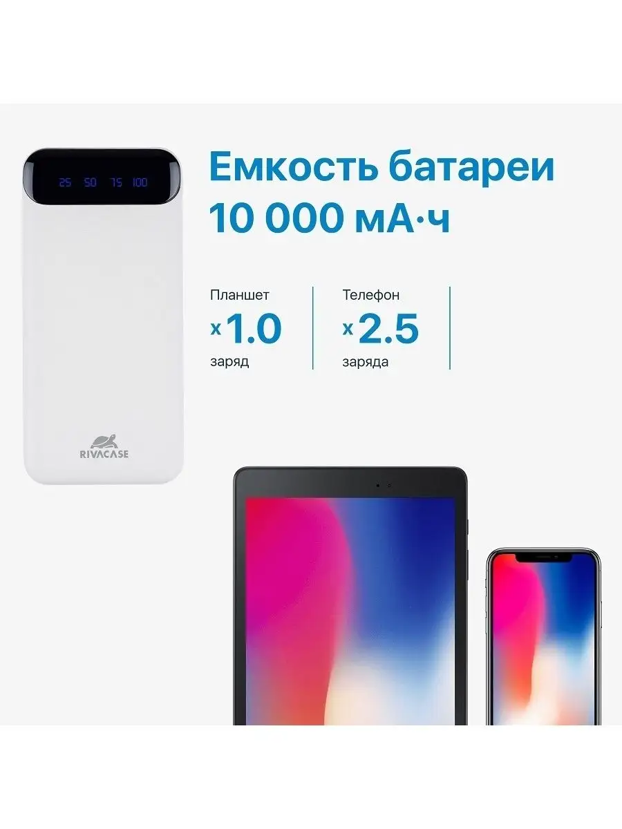 Повербанк 10000mAh пауэрбанк с сквозной зарядкой power bank RIVACASE  26927289 купить за 747 ₽ в интернет-магазине Wildberries