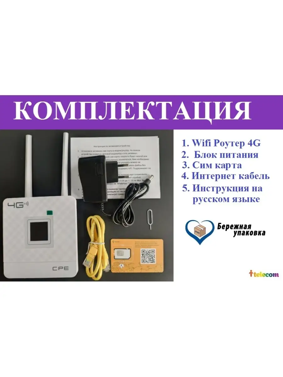 Роутер wi-fi 4G с сим картой в комплекте i-telecom 26981289 купить за 2 422  ₽ в интернет-магазине Wildberries