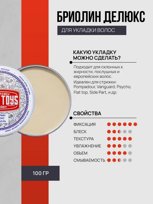 BOY'S TOYS Бриолин сверхсильной фиксации со средним уровнем блеска 40г, 100 г, фото 3