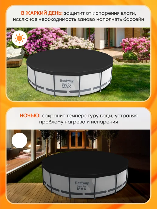 Bestway Тент для бассейна 305 см каркасного круглый крышка 58036, черный, фото 3