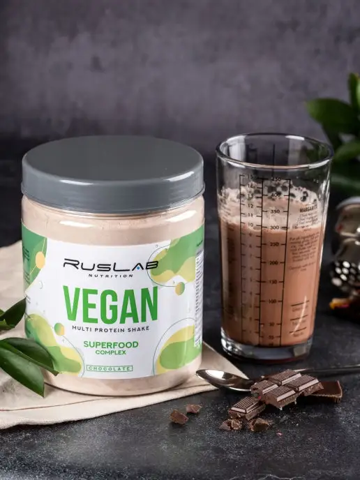 Ruslabnutrition Протеин вегетарианский растительный VEGAN PROTEIN 416г шокол…, 704 г, фото 2