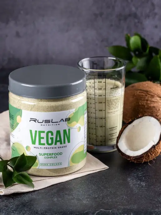 Ruslabnutrition Протеин вегетарианский растительный VEGAN PROTEIN 416г кокос, 704 г, фото 2