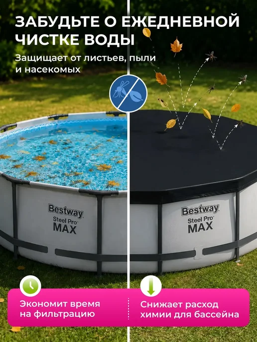 Bestway Тент для бассейна 366 см каркасного круглый крышка 58037, черный, фото 2