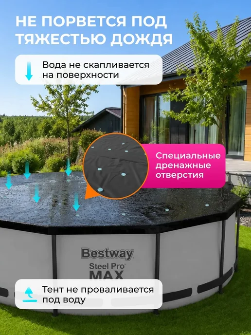 Bestway Тент для бассейна 366 см каркасного круглый крышка 58037, черный, фото 6