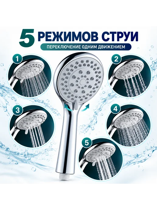 SPACEMARK Лейка для душа 5 режимов, хром, G1 2, серый, фото 2