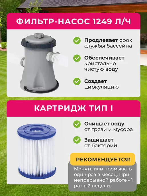 Bestway Бассейн каркасный 244х76 см с фильтр насосом, вариант, фото 8