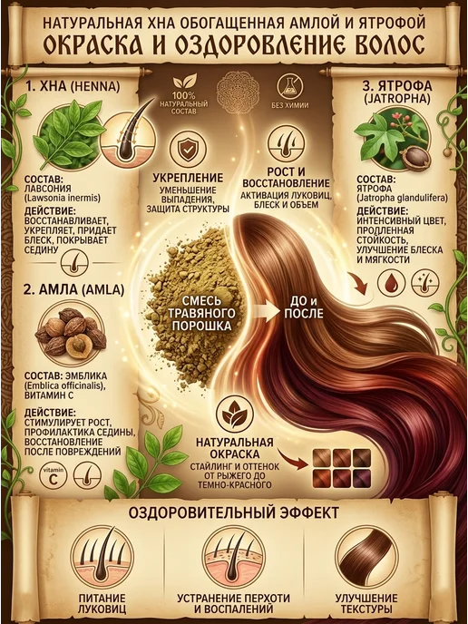 Khadi natural Хна для волос Кхади Амла & Ятрофа, 100 г, 100 г, фото 2