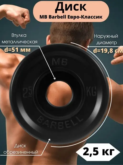 MB-Barbell Диск MB Barbell Евро-Классик 1.25кг 51мм, 2,5 кг