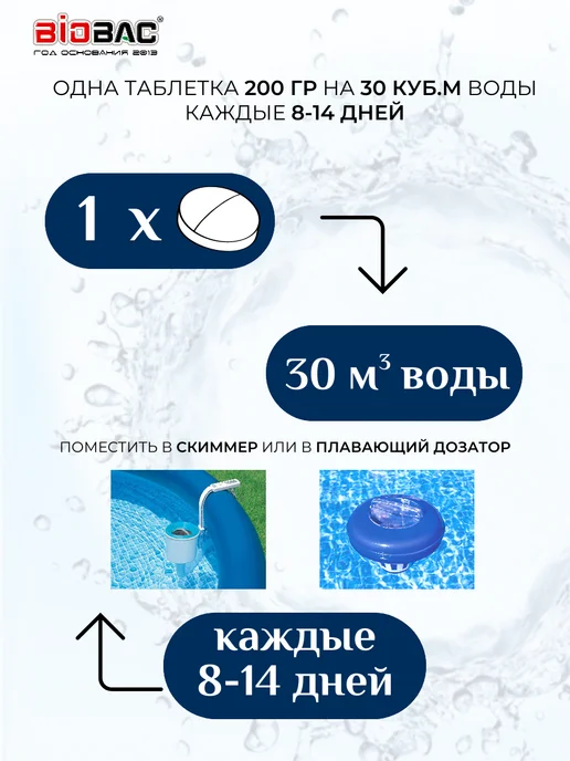 BIOBAC Таблетки медленного хлора химия для бассейна, вариант, фото 4