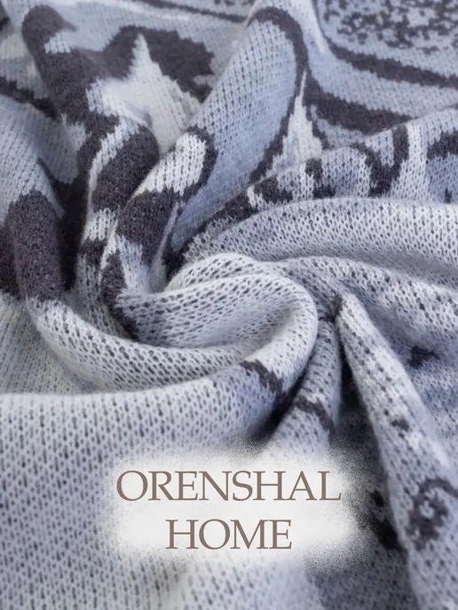 ORENSHAL Плед вязаный жаккардовый детский шерстяной с рисунком мишки, белый, фото 6