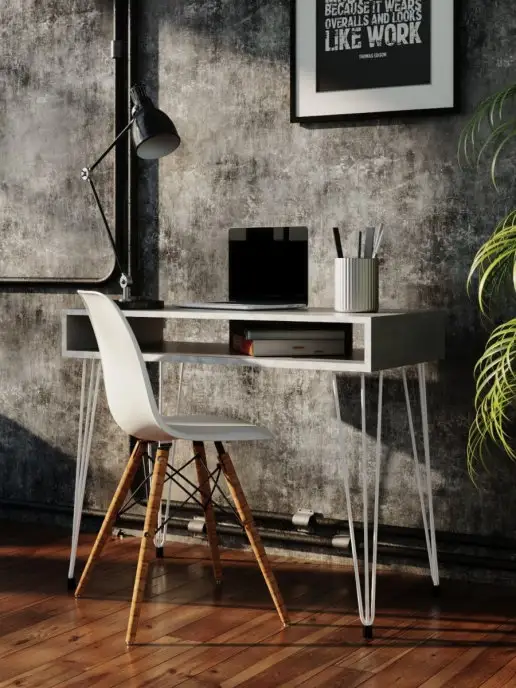 WOODSTEEL Стол письменный компьютерный лофт, белый, фото 4