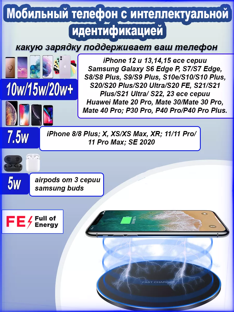 Беспроводная зарядка для iPhone, Android Full of energy 27363950 купить за  770 ₽ в интернет-магазине Wildberries