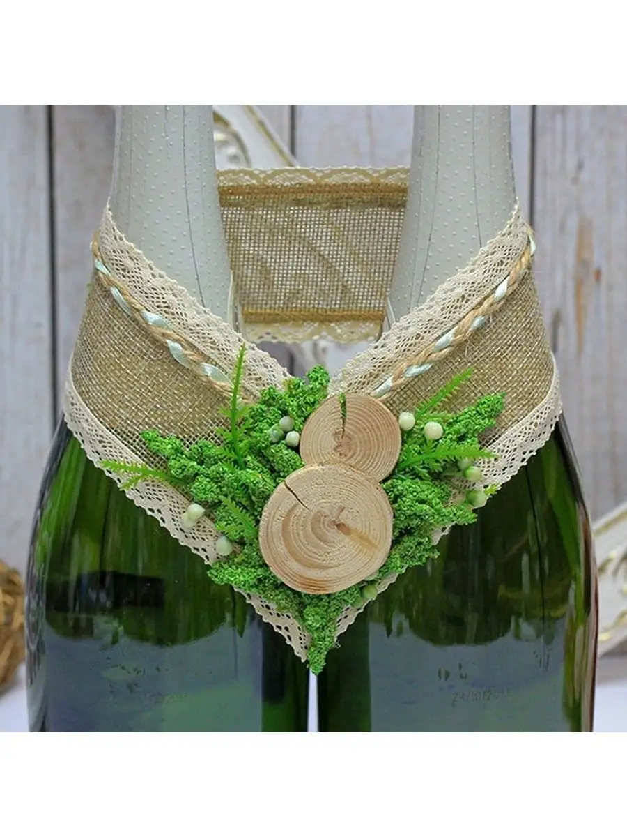 Свадебное украшение бутылка шампанского молодожены свадьба