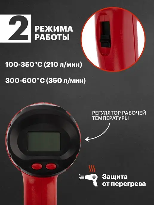 REXANT Фен строительный электрический 2000Вт STANDARD, 2000 Вт, фото 2
