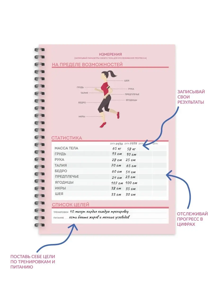 Дневник тренировок и питания для фитнеса / фитнес ежедневник / блокнот для  спорта / трекер привычек GP SPORT 27512927 купить в интернет-магазине  Wildberries